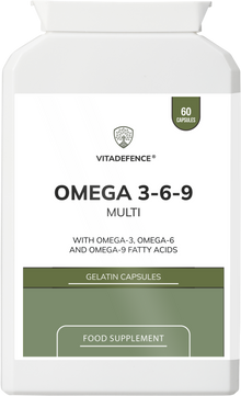 Omega 3-6-9 Multi | With Fish Oil, Flaxseed, Sunflower Oil & Vitamin E – 60 Gelatin Capsules -  Vitadefence® - Vitadefence®
